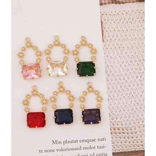 HAOSAW 17*30MM 4Pcs/Lot Flower Basket/Rectangle/Hollow/Multi Colors Stones/Crystal Charms/Glass Accessories/Earring Findings