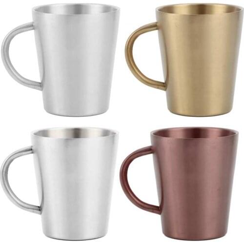 300ml Portable Mug 304 Brushed Stainless Steel Double Walled Insulated Coffee Beer Cup with Handle