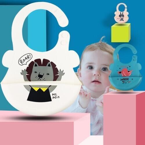 Lovely Cartoon Animal Print Baby Bibs Waterproof Soft Silicone Kids Girl Boy Adjustable Children Bib Baby Care Feeding Stuff