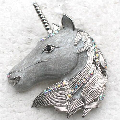 Fashion Brooch Clear AB Rhinestone Enamel Unicorn Pin brooches C783 F