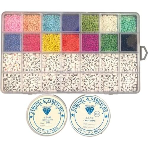 Beads Kit, 3mm Glass Seed Beads, Alphabet Lette Beads and Heat Shape Beads fo Name Baelets Jewely Making and aft