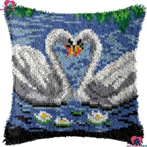 Latch Hook kits Pillowcase Swan Handmade Printed Canvas set Cushion Latch Hook Rug Kits DIY Needlework Unfinished accessories