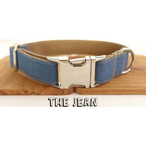 Customized Nylon Fabric Pet Dog Collar and Leash Set Quick Release High Quality metal Buckle THE BLUE JEAN Collection