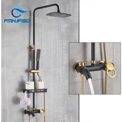 Bathroom Shower Faucet Set Black Colden Rainfall Faucet Cold and Hot Water Faucet Set Mixer Tap