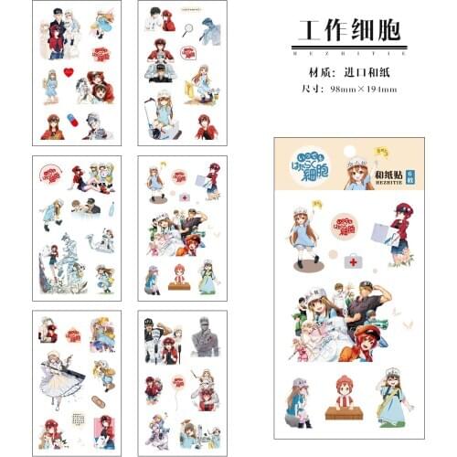 6 Sheets/Set Hataraku Saibou Cells Decorative Sticker DIY Diary Scrapbooking Label Stickers Gift Stationery