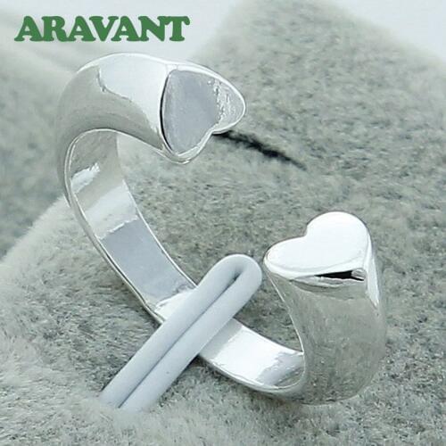 925 Jewelry Silver Plated Heart Open Rings For Women Statement Engagement Party Jewelry