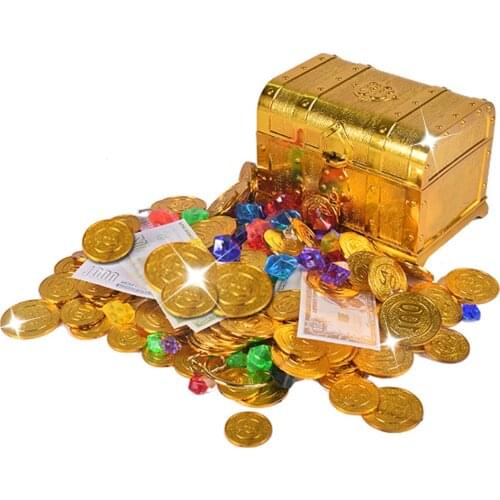 Plastic Coin Gold Treasure Coins Captain Pirate Party Pirate Treasure Case Child Treasure Box Coin Toy Play Money Gift For Kids