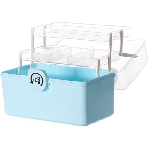 Plastic Storage Box With 3-Tier Fold Tray,Tool Organizer,Portable Lockable Container