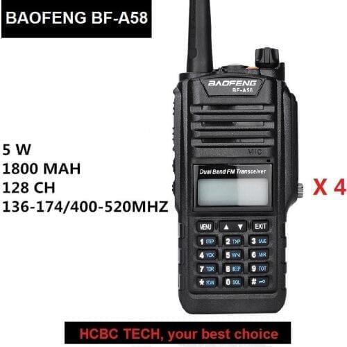 4PCS BAOFENG BF-A58 Walkie Talkie Portable CB Radio IP67 Waterproof UHF VHF Long Range Ham Transceiver with Baofeng Accessories