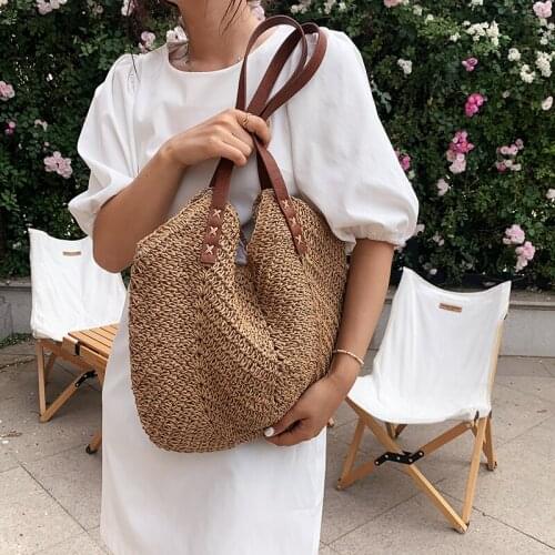 Casual Large Capacity Straw Tote Bag Hollow Woven Women Shoulder Bags Summer Beach Lady Handbag Big Shopper Bag Travel Sac 2021