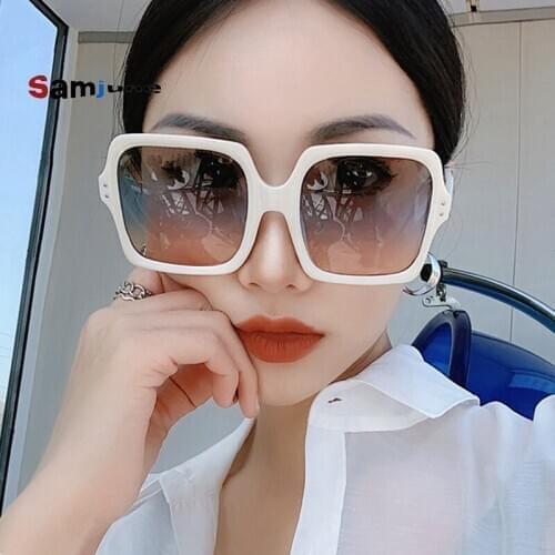 Samjune 2020 Fashion Square Beige Women Sunglasses Vintage Black Plastic Female Sun Glasses Anti-Reflective Eyeglasses Ladies