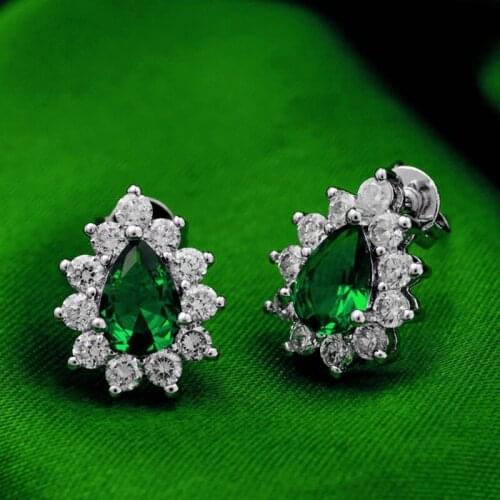 Water Drop Crystal Earings AAA Green Zircon Stud Earrings for Women Girls Gifts