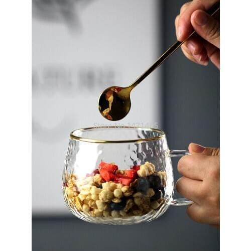 Japanese-style Heat-resistant Glass with Hammer Pattern Phnom Penh Yogurt Breakfast Cup with Handle Household Tea Cup Coffee Cup