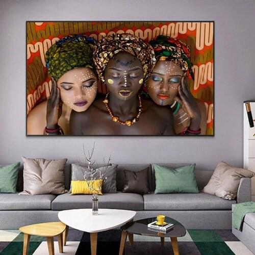 Three African Woman Canvas Painting Black Women Posters and Prints National Style Canvas Wall Art Pictures Home Decor Paintings