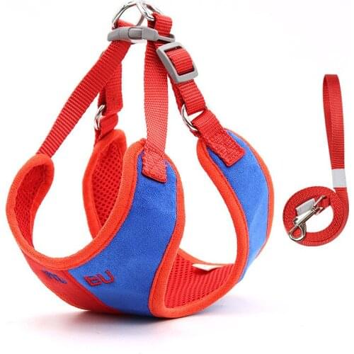 Adjustable Dog Cat Pet Leash And Harness Set Comfortable and soft Breathable two colors Pet Supplies Safety Lever Traction Vest