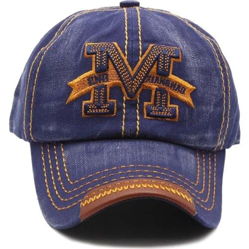 Spring and Autumn Letter M Washed Embroidery Cowboy Baseball Cap Men Women Distressed Outdoor Sport Casual Shade Snapback Hat