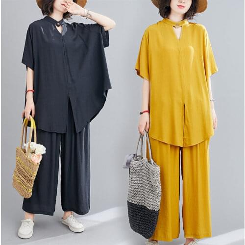 2021 Summer Set Loose Large Size Womens Clothing Two Piece V-Neck Female Casual Suit Trend Solid Color Tracksuit Outfit zh1269