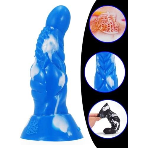 Liquid silicone animal wolf dog dildo colorful white red yellow large knotted penis with suction masturbator sex toys for women