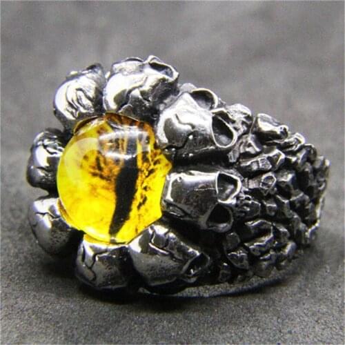 1pc New Design Ghost Skull Yellow Color Eyeball Ring 316L Stainless Steel Jewelry Band Party Skull Ring