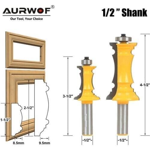 LAVIE 2 PCS 12mm 1/2" Shank Mitered Door Drawer Molding Router Bits Handrail Line Knife Tenon Cutter For Woodworking Tools 03041