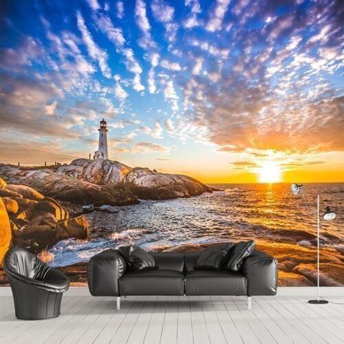 Custom any size 3D wall mural wallpapers Modern fashion,Sunset, lighthouse Wall sticker YBZ069