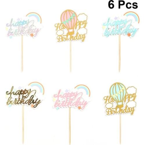 6PCS Cake Topper Birthday Cake Decoration Cupcake Topper Happy Birthday Letter Balloon Rainbow Shape Cake Pick Party Supplies