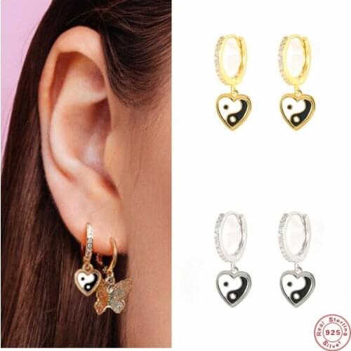 Aide 925 Sterling Silver Yin Yang Pattern Heart Shape Pendant Dangle Earrings For Women Luxury Zircon Mosaic Circle Drop Earring
