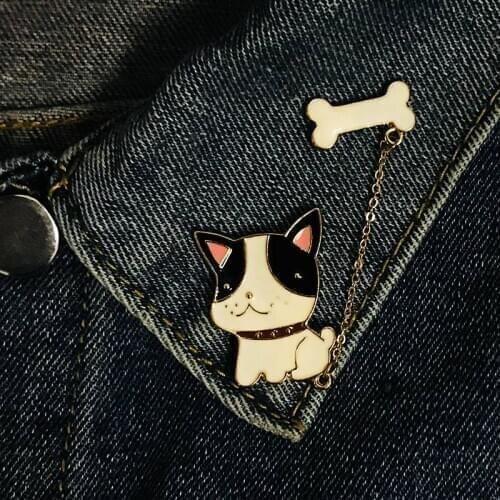 Dog Chain Bone Brooches Anime Icons For Clothes Pin Badges On Clothes Backpack Jeans Lapel Pin Bag Badge Gifts Stripes