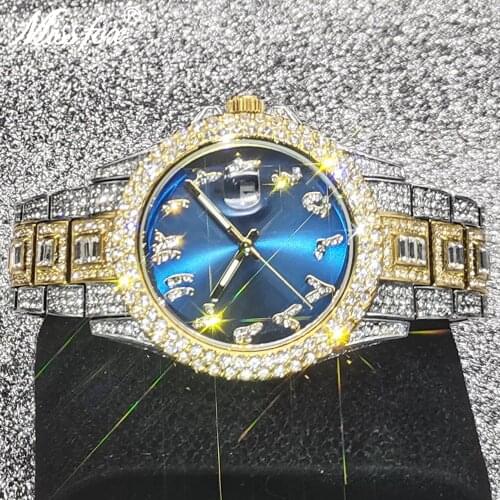 Hip Hop MISSFOX Mens Watches Iced Out Full Stainless Steel Quartz Wristwatches Dress Waterproof Dive Male Jewelry Dropshipping