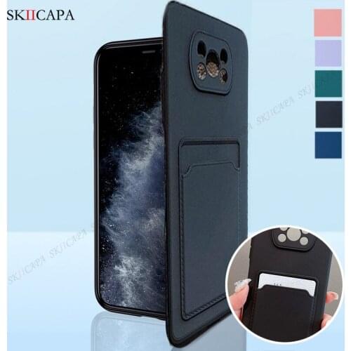 Candy Color Liquid Silicone ID Card Holder Phone Case For Xiaomi POCO X3 NFC 11 Pro 10T Lite 10s Shockproof Protective Back Case