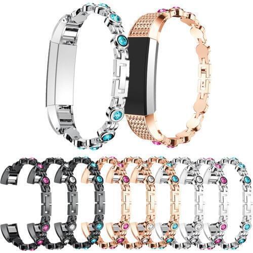 Colored 5 Crystal Metal Wristband For Fit bit Alta HR Replacement Smart Bracelet Strap Fashion Luxury Stainless Steel Watch Band