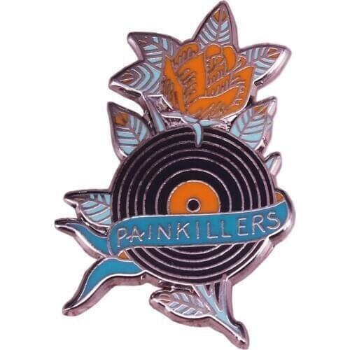Painkillers enamel pin gorgeous record brooch flower gothic badge retro art accessories music lover gift