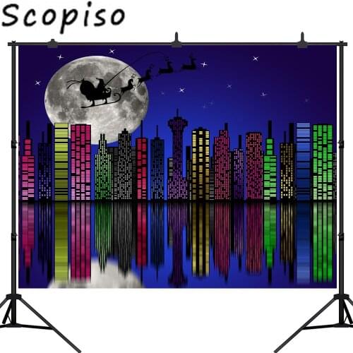 Scopiso Photography Backdrop City Building Santa Claus Cartoon Christmas Party Decoration Photo Background Studio Props