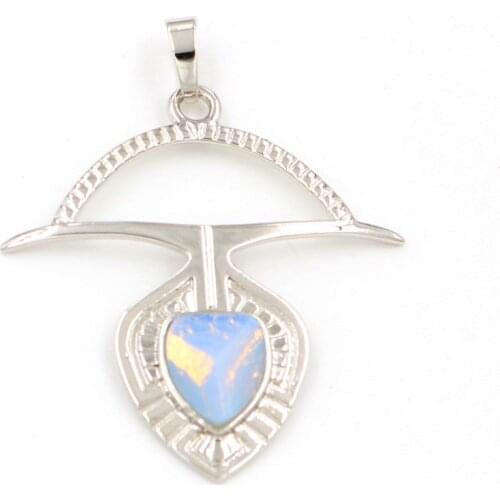 FYJS Unique Silver Plated Ship Anchor Shape Pendant Opalite Opal Modern Accessories