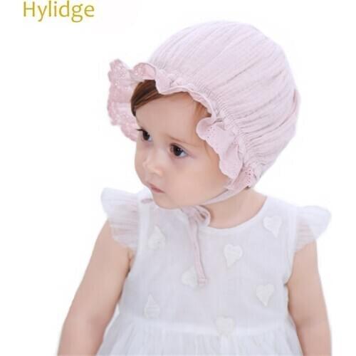 Hylidge Cotton Infant Baby Beanie Hat Children Kids Cap 4-18 Months Toddler Girl Lace Beanie Pink White Court Princess Hat Cap