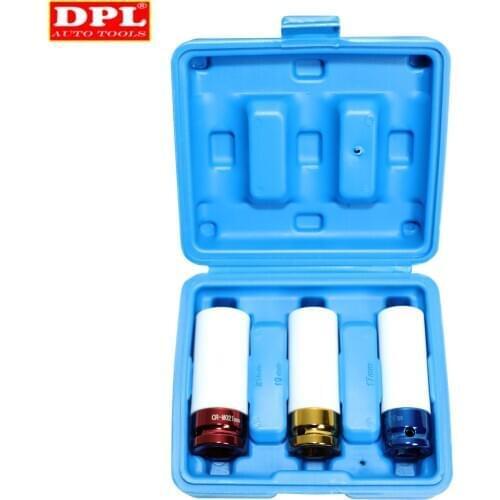 3pcs Thin Wall Alloy Wheel Nut Socket Deep Impact Socket Set 17mm 19mm 21mm 1/2" Dr