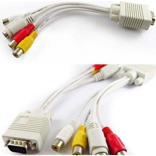 VGA SVGA to 3 RCA Composite S-Video Converter Adapter Cable for TV LCD Laptop PC