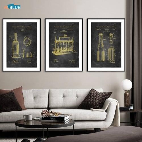 Winery Bottle Filling Machine Patent Poster Canvas Print Wine Champagne Painting Wall Art Modern Bar Restaurant Decor Picture