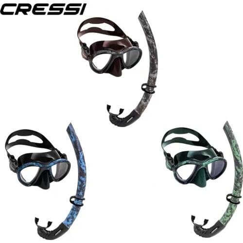Cressi HUNTER Camouflage Diving Mask Snorkel Set Scuba Diving Mask Snorkeling Mask Flexible Breathing Tube Set for Adults