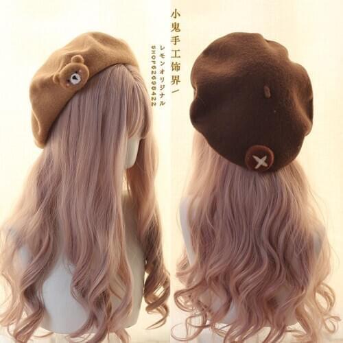 Lovely Lolita Bear Berets Handmade Pumpkin Cap Mushroom Wool Beret Mori Girl Vintage Cute Painter Hat Autumn Winter