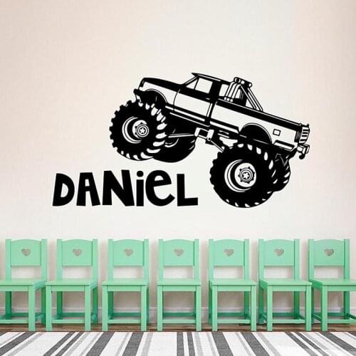 Monster Truck Car Wall Sticker Boy Room Playroom Personalized Name Monster Car Vehicle Wall Decal Bedroom C9023