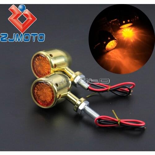 Motorcycle Retro Solid Brass Turn Signal Lights Bullet Indicators Amber LED Blinkers For Harley Cafe Racer Chopper Bobber Custom