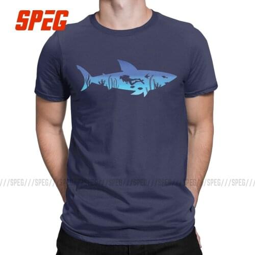 Men Shark Diver Scuba Diving Dive T Shirt Sea Equipment Pure Cotton Clothing Short Sleeve O Neck Tee Shirt Plus Size T-Shirt
