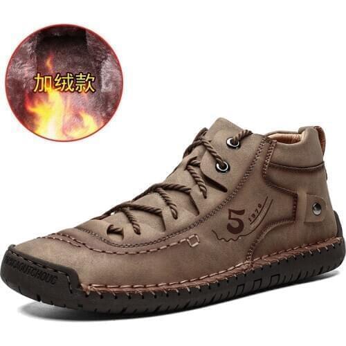 Men Size 48 Winter Autumn Warm Platform Ankle Snow Boots PU Leather Casual Dress Oxfords Shoes Male Handmade Outdoor Sneakers