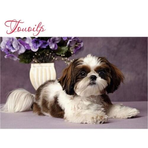 Newest 5D Diamond Painting Dog &Flower DIY Square Diamond Embroidery Kits Cartoon Diamond Paste Cross Stitch