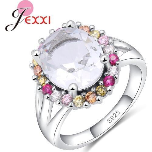 New Arrival Hot Big Crystal Ring for Women Exquisite Colorful Zircon Best Sale 925 Sterling Silver Jewelry