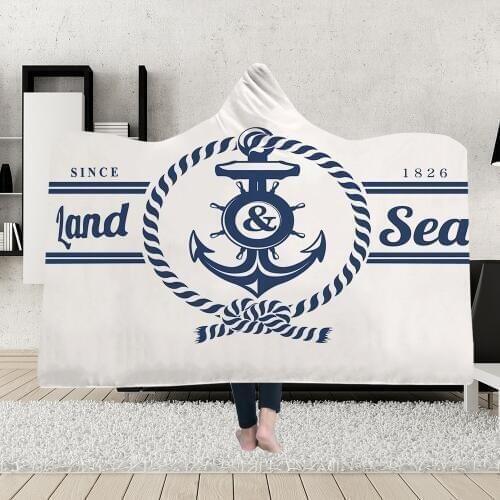 Hooded Blanket Cloak Magic Hat Blanket Thick Double-layer Plush 3D Digital Printing Marine Warship Series