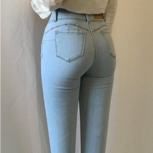 Casual Trousers Plus Size Woman Women Stretch Slim Jeans Push Up Hips Elastic Cotton Blue Denim Pants Female Stretch