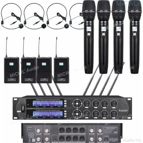 Pro 8 Microphones Channel Digital Wireless 4 Handheld Cardioid Dynamic 4 Headset Microphone DJ Karaoke Conference System