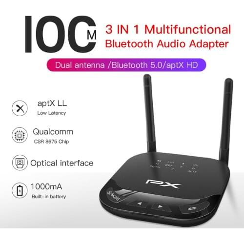 PX Bluetooth 5.0 Transmitter Receiver Wireless Audio Adapter for Home Stereo Amplifier Laptop Low Latency